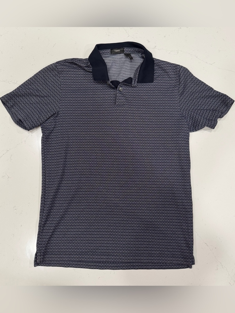 Theory Men's Navy Patterned Short-Sleeve Polo - Small